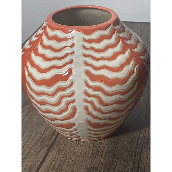Vintage Bright Orange White Sand Textured Vase Medium Size